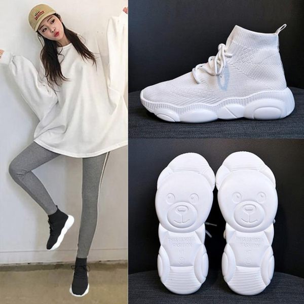 小白鞋女彈力襪子鞋新款小熊鞋老爹智熏休閑運動白鞋 森雅誠品