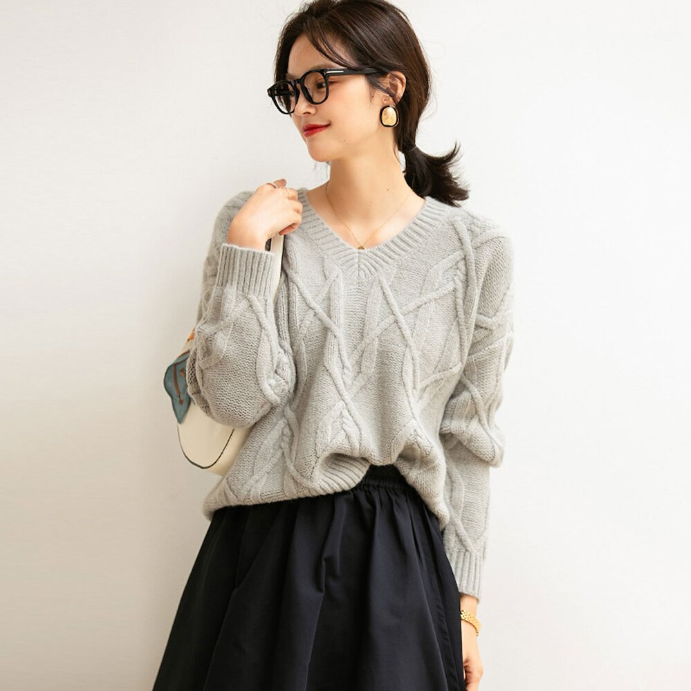 nata 保暖V領立體針織上衣（共四色）