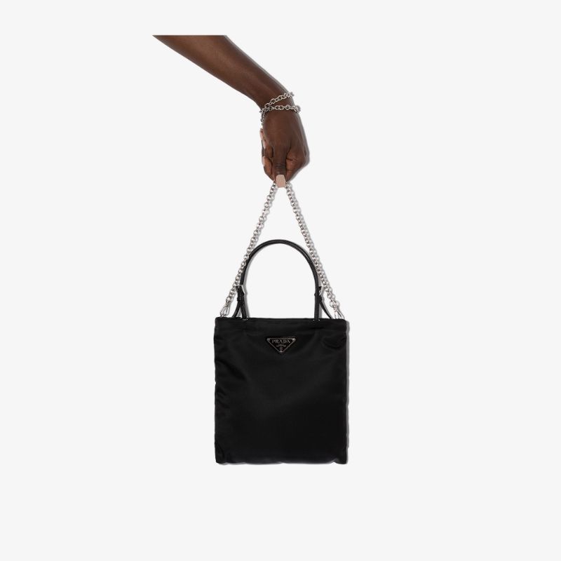 Prada Womens Black Logo-plaque Tote Bag