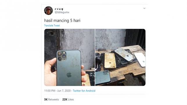 Mancing dapat iPhone. (Twitter/@bblegumx)