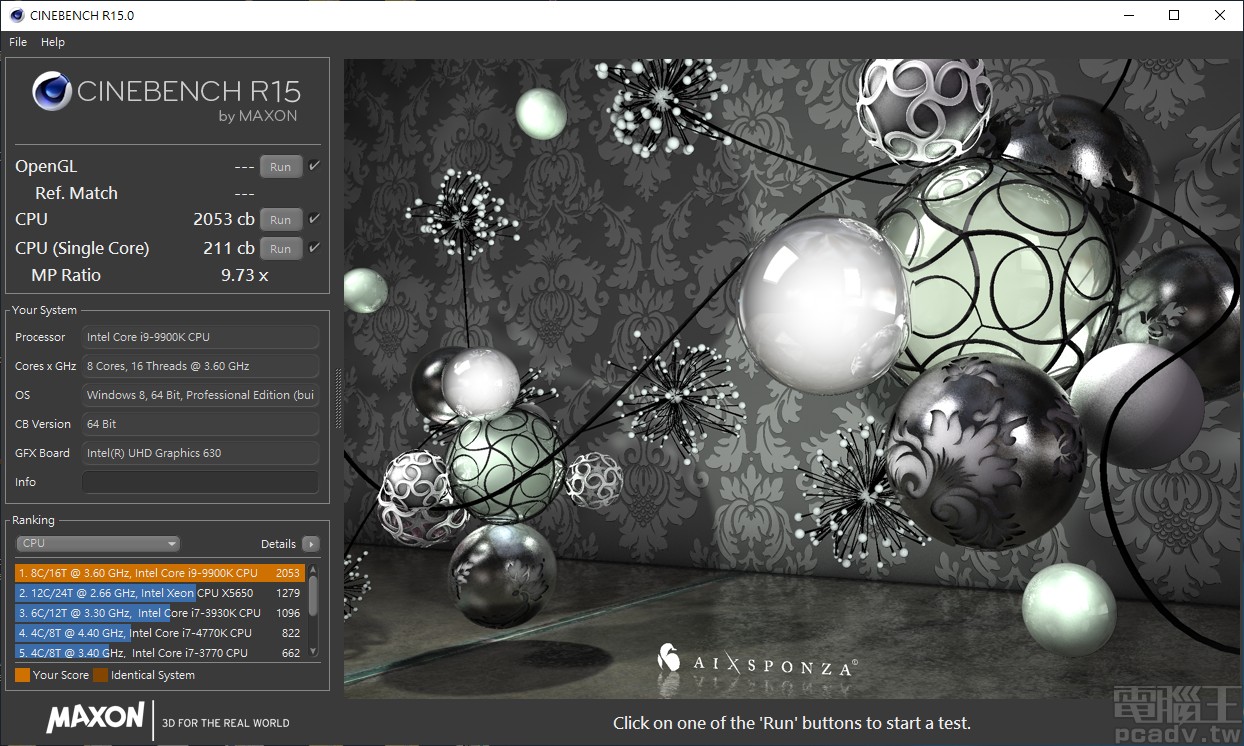 CINEBENCH R15 單執行緒為 211cb，多執行緒為 2053cb