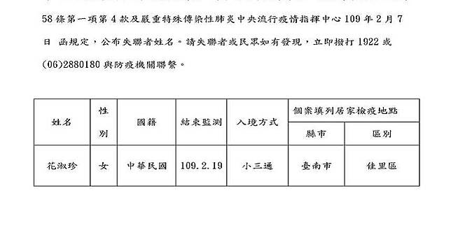 台南女隔離落跑串門子　警車北上逮人