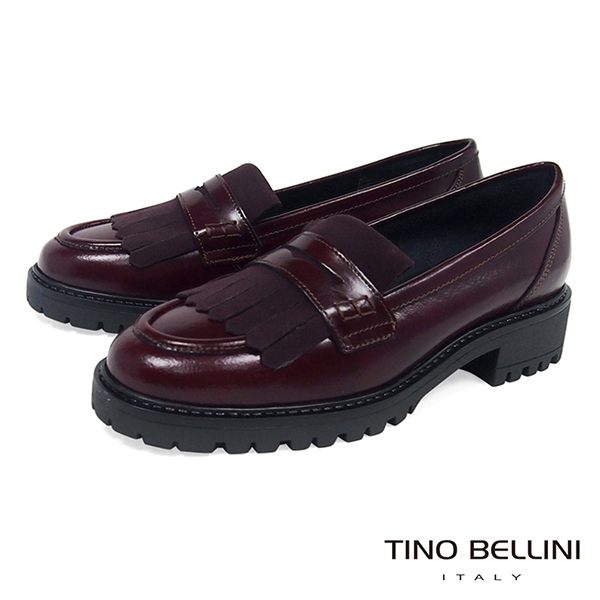 Tino Bellini 義大利進口復古學院風單層流蘇樂福鞋 _ 酒紅 B79204A 歐洲進口款