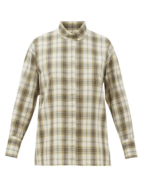 Chimala - Chimala's ivory shirt features a khaki-green and black plaid pattern, a riff on classic ut