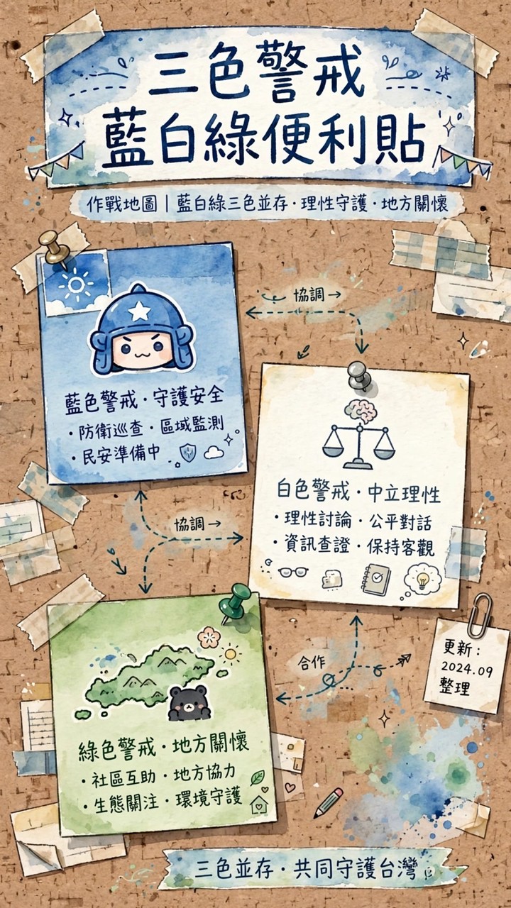 便利貼 - 藍白綠三色警戒