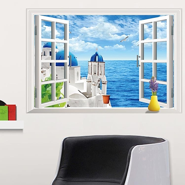 城堡愛琴海3d立體壁畫自黏牆面裝飾房間室內客廳餐廳貼紙貼畫牆貼WY 快速出貨