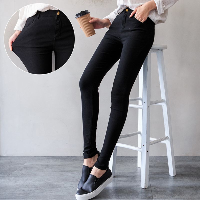 ★單件88折★原價399-88折$351★miustar 韓國激瘦純黑-5kg彈力水洗斜紋長褲(共1色，s-xl)0114 預購【nh0386】