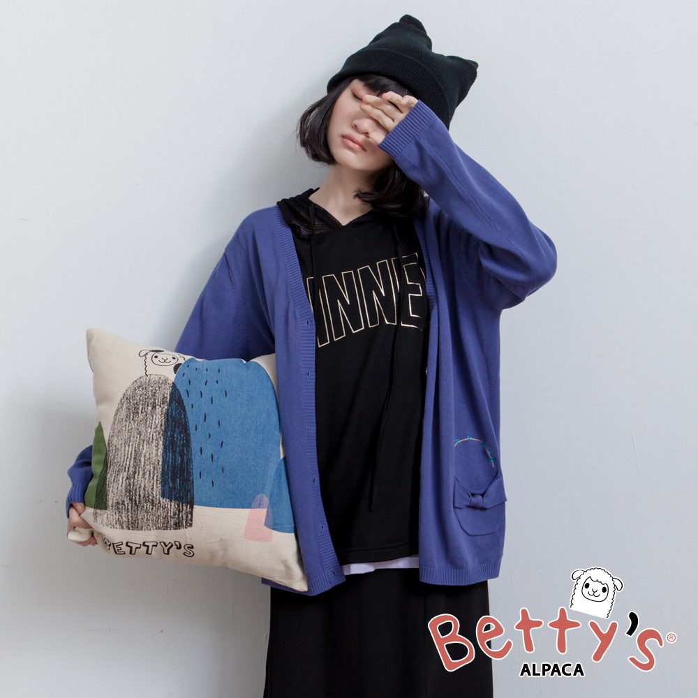 betty’s貝蒂思 開襟蝴蝶結口袋針織罩衫(深藍)
