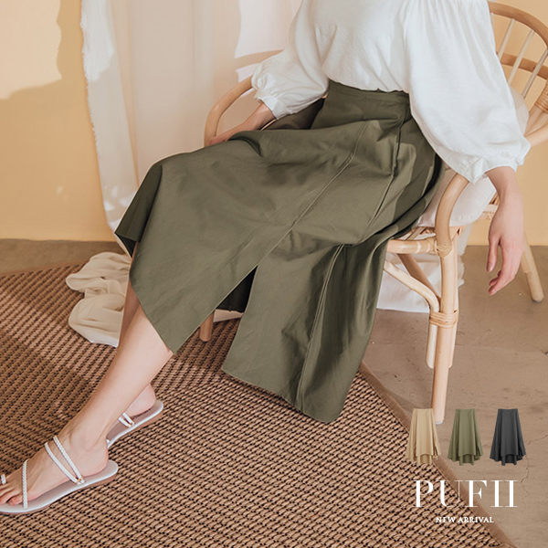 限量現貨★PUFII-中長裙 前開衩傘擺中長裙-0418 現+預 春【CP16513】