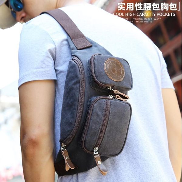 男士多功能腰包 多功能腰包 男士包包 時尚單肩包斜挎包 運動胸包 休閑帆布包 男款斜挎包