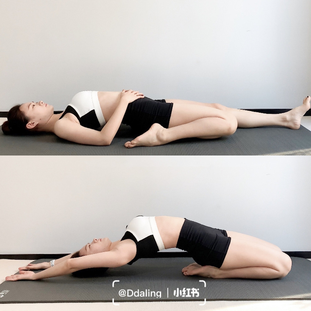 拉伸瘦腿動作6：仰臥拉伸大腿前側