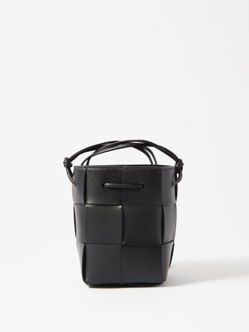 Bottega Veneta - Cassette Mini Intrecciato Leather Bucket Bag - Womens - Black