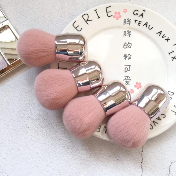 化妝刷 豆沙色藕粉色散粉刷chao大蘑菇頭散粉刷蜜粉刷便攜刷送防塵袋