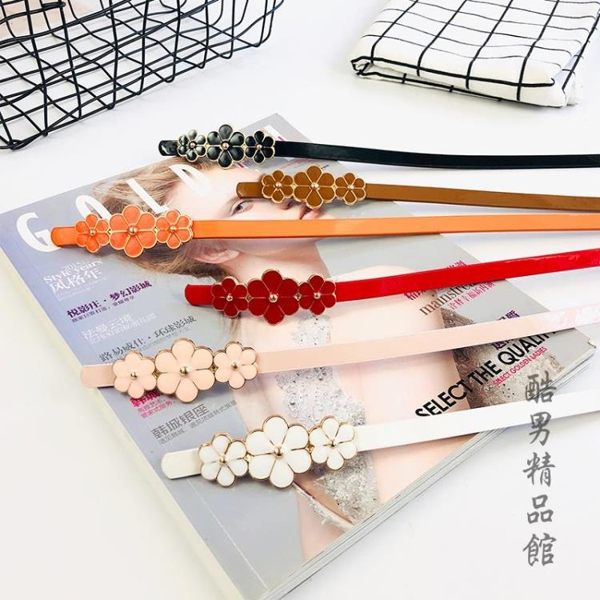 腰帶 女細夏天搭配連衣裙裝飾小皮帶ins風時尚簡約黑白色花朵褲帶 酷男精品館