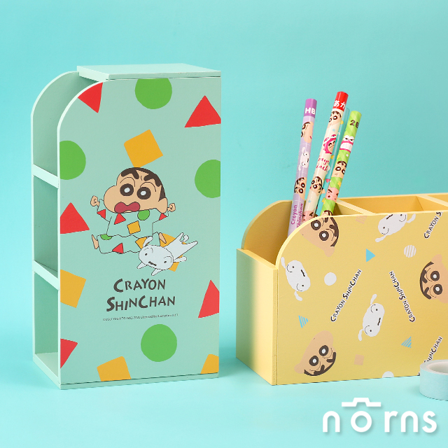 蠟筆小新木製三格直式收納筆筒- Norns 正版授權 木盒 桌上型收納盒 斜插式置物架
