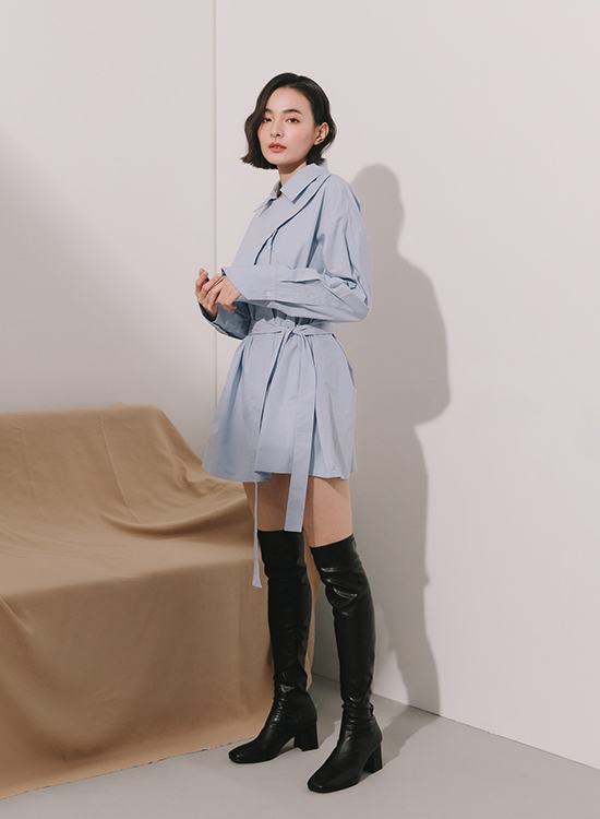 D+AF素面斜線方頭膝上長靴 膝上靴穿搭 女