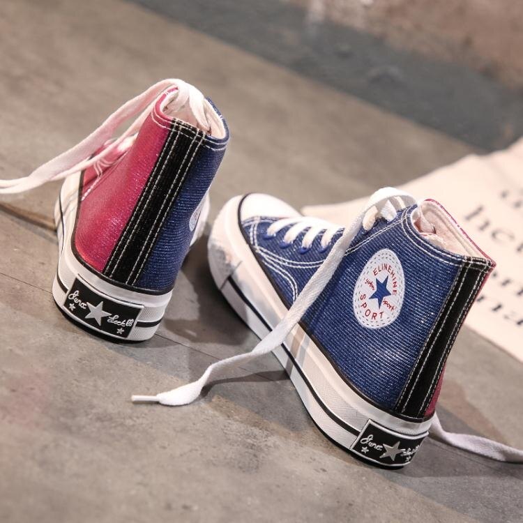 夯貨折扣! 中筒鞋—新款春季ins小白高筒帆布鞋女韓版原宿ulzzang潮學生平底板鞋