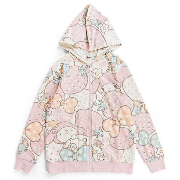 小花花日本精品♥ Hello Kitty 美樂蒂 外套 休閒連帽外套 長袖上衣 草莓老鼠緞帶32074406