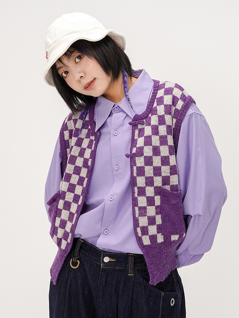 棋盤格海馬毛背心 馬甲 均碼 復古 日系 休閒