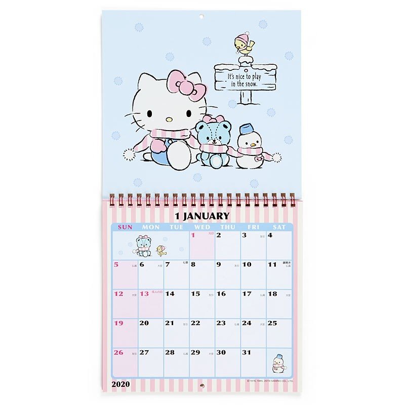〔小禮堂〕Hello Kitty 2020 線圈式掛曆月曆《白紅.小熊們》壁掛日曆.年曆.行事曆