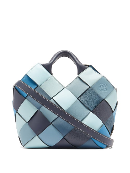 Loewe - Woven Upcycled-leather Handbag - Womens - Blue Multi