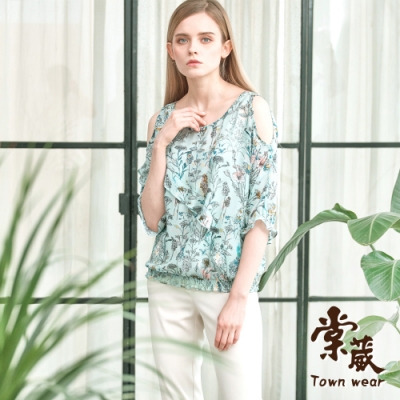 【TOWNWEAR棠葳】清新露肩印花雪紡衫
