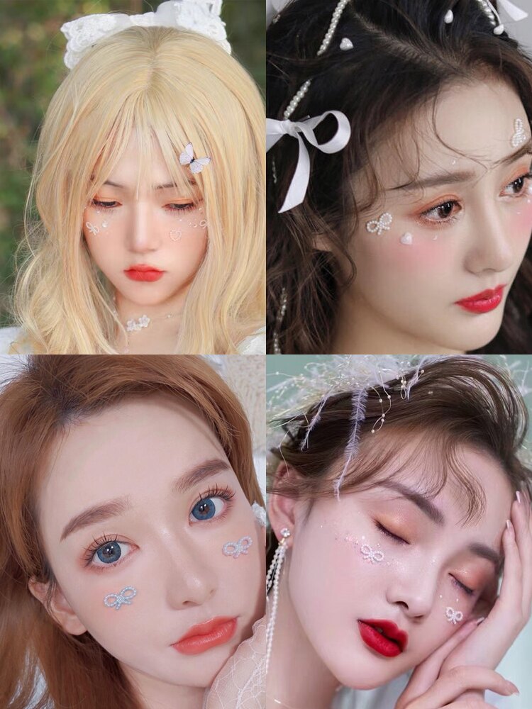 化妝貼臉飾品小珍珠貼片鏤空新娘兒童亮片幻彩半珍珠蝴蝶指甲裝飾