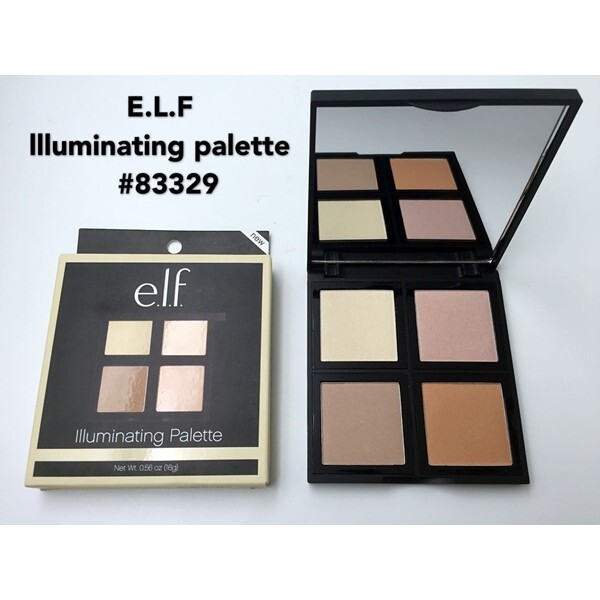 美國ELF彩妝 e.l.f. Illuminating Palette 4色高光提亮打亮修容盤#83329 【重量】16g 【使用方法】使用刷子塗抹在眼瞼和顴骨處，使面部光澤看起來更加自然柔和！
