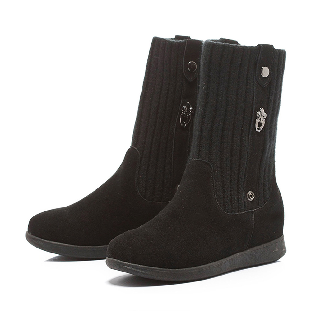 fair lady．羅紋拼接麂皮2way厚底短靴 黑(701272)