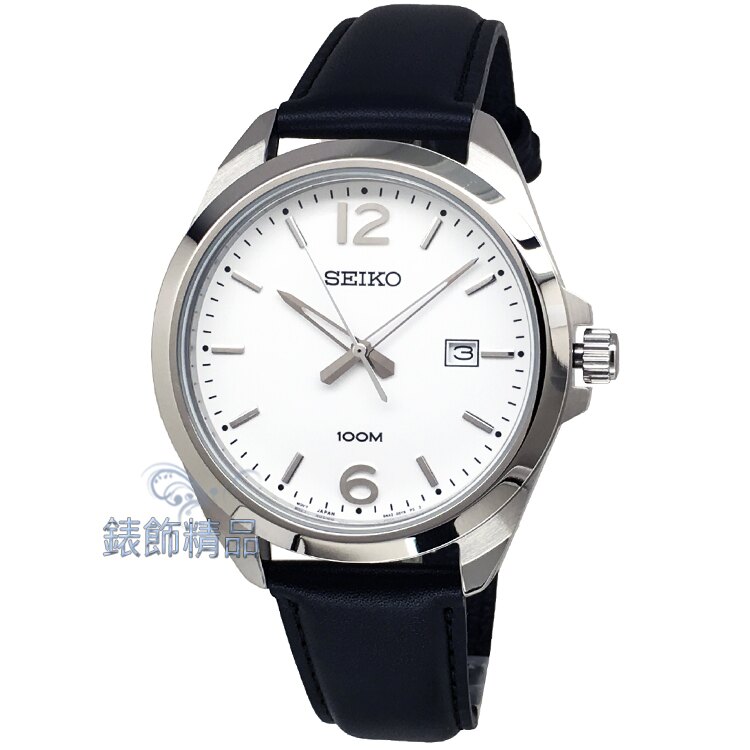 【錶飾精品】SEIKO手錶 精工表 品味卓越 SUR213P1 白面直線條紋 日期 黑色皮帶男錶 全新原廠正品 情人生日禮物