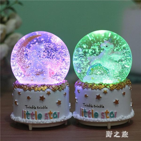 燈光飄雪水晶球音樂盒小夜燈 創意記事本生日禮物禮品LZ2107【野之旅】