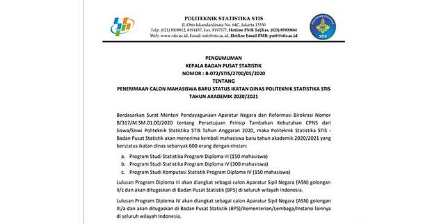 Dibuka 8 Juni Simak Informasi Pendaftaran Sekolah Kedinasan Politeknik Statistika Stis Kompas Com Line Today