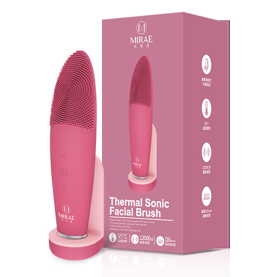 【未來美溫感音波洗臉機旗艦版】升級一分鐘12000次震動按摩，更細密震動打開毛孔，深層清潔毛孔髒汙，可調節8段震度，55 ˚c溫感模式，加強清潔力及導入效果，刷頭可彎曲30°使用上柔軟無死角，全機防水