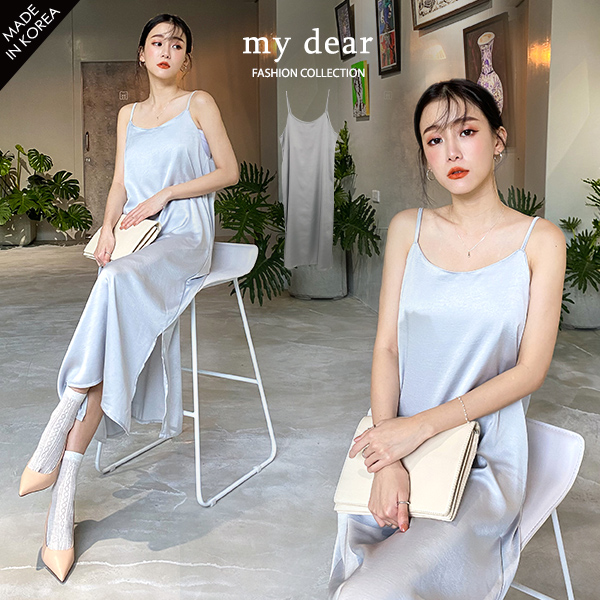 041706♦ 細肩帶不可調/無內裡/側開叉/無口袋