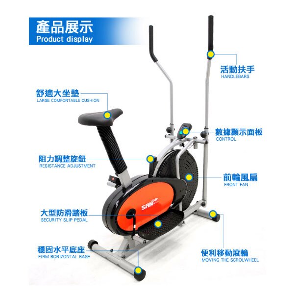 獨特超大風扇增加趣味 四種運動模式+阻力調節 手腳同步輔助全身運動 五段座椅高低全家適用