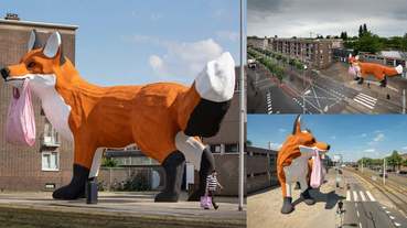 黃色小鴨「霍夫曼」推新作！3層樓「叼塑膠袋的大狐狸」竟讓人省思種族歧視問題