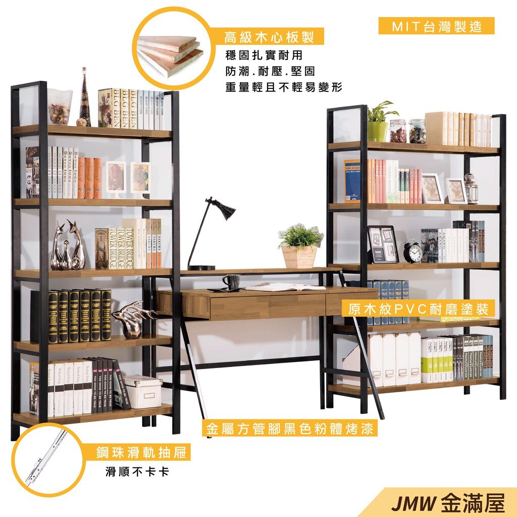 [免運]80-120cm書架 工業風展示收納整理櫃【金滿屋】黑鐵架置物櫃 耐重木心板免組裝 台灣製造-B490-02