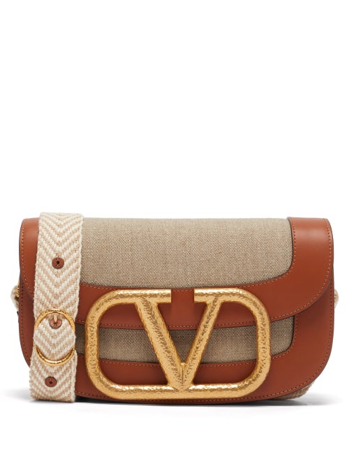 Valentino Garavani - Supervee V-logo Canvas Cross-body Bag - Womens - Tan Multi