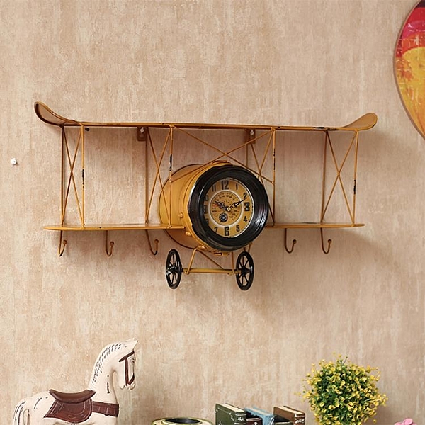美式復古家居客廳個性掛鐘創意飛機置物架擺設壁掛酒吧壁飾裝飾品 暖心生活館