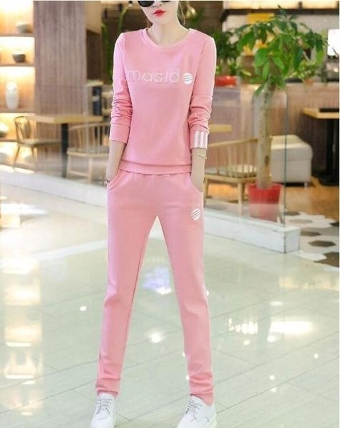 休閒運動服套裝女春秋韓版時尚修身顯瘦印花衛衣兩件套潮 麻吉鋪