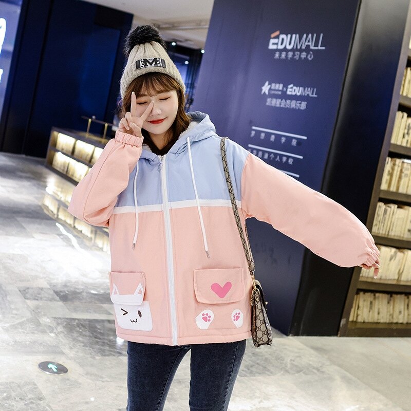 限時八折！限時搶購！鹽系夾克外套加絨 工裝棉服女生外套 少女女士外套 羽絨外套韓版外套 學院風加厚冬季上衣