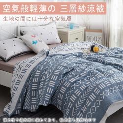 BELLE VIE BELLE VIE 色織無印三層紗超大尺寸掛蓋毯被 (200x230cm) 符號藍