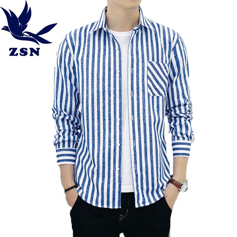 【實拍現貨】學院風港仔男生長袖條紋襯衫 休閒百搭復古帥氣條紋寬鬆襯衫上衣 外搭襯衫外套立領小清新BF風運動風個性時尚襯衣