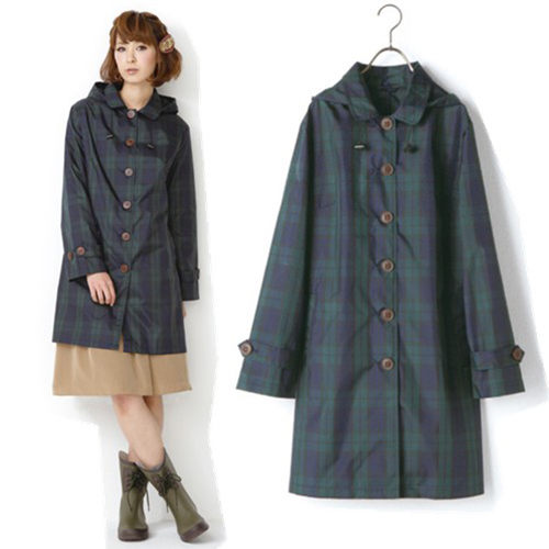 雨衣 格紋鈕釦防水雨衣/風衣外套【EL1009】 icoca 04/07