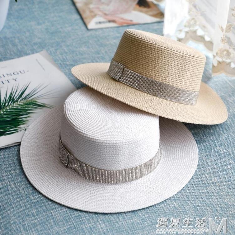 網紅赫本風女夏法式百搭平頂爵士小禮帽草帽英倫復古防曬遮陽帽子 創時代