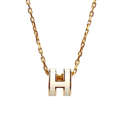 Hermes 愛馬仕 Mini Pop 經典H立體橢圓鏤空項鍊(白色/金)