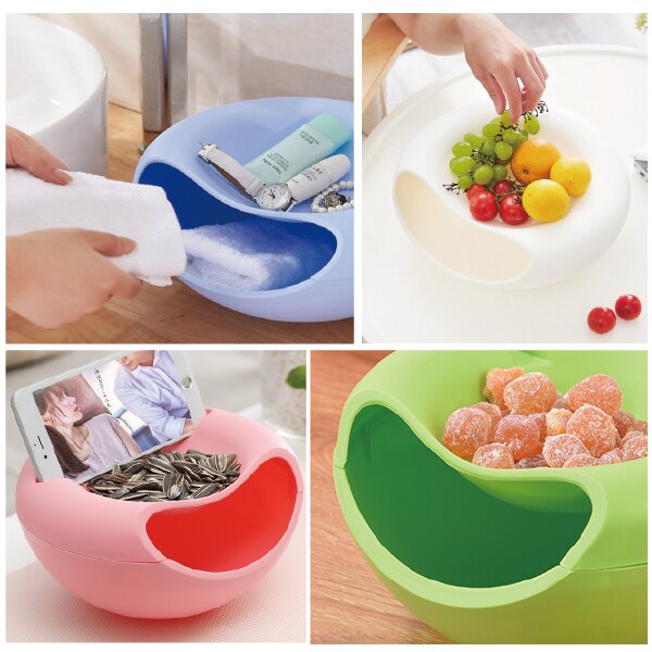 【aife life】雙層零食盤/多功能置物盤/嗑瓜子神器/懶人瓜果盤/水果盤/瀝水盤/收納盤/糖果盒點心盤/創意雙層收納盒/乾果盤/手機架/贈品禮品