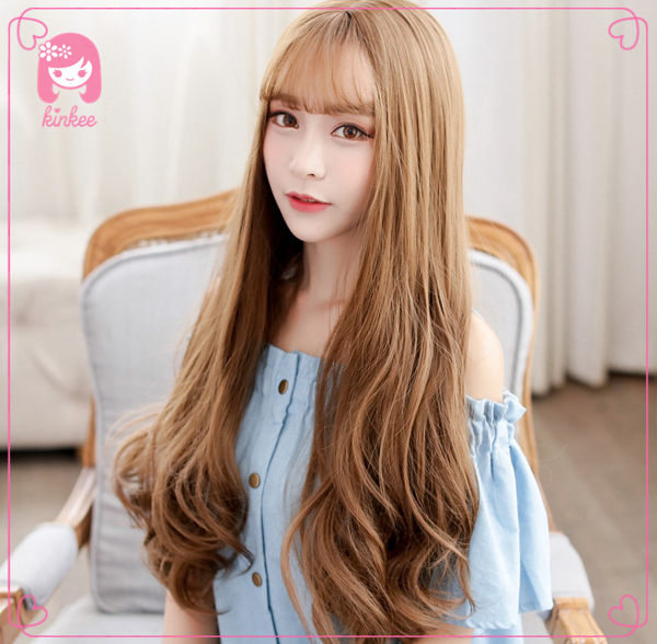 ＊╮Kinkee假髮╭＊韓系高仿真 萌萌小可愛 大頭皮 空氣瀏海 波浪 長捲髮 假髮【F5042】