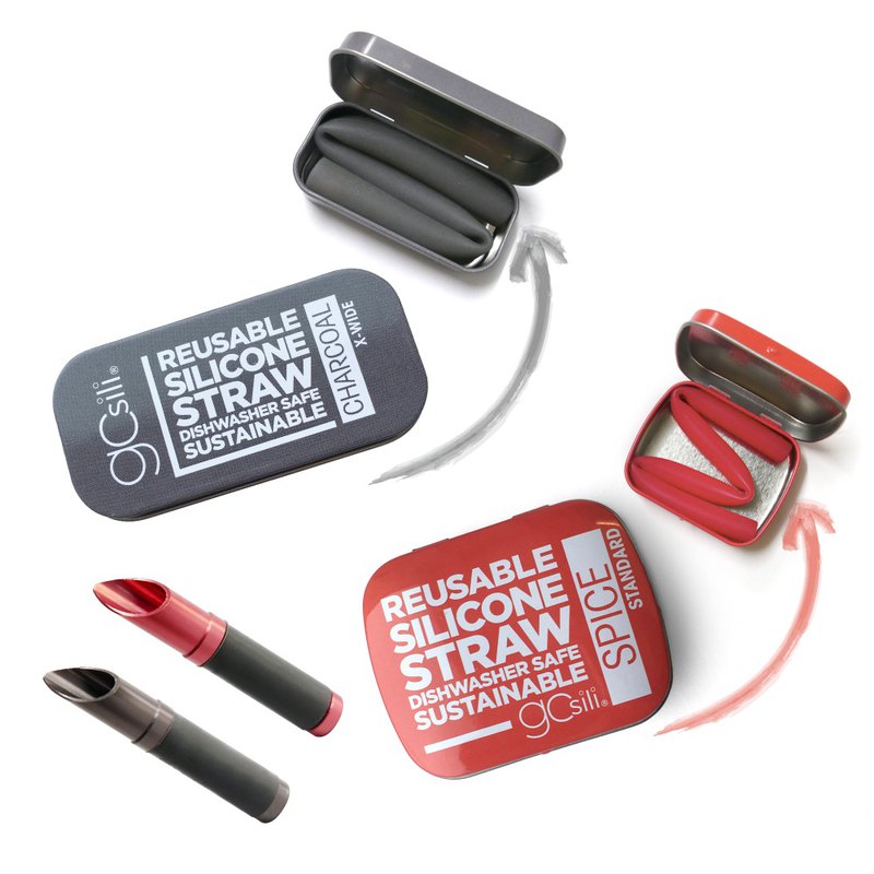 環保矽膠吸管口袋組+切口器(2組入) - 紅灰拍檔