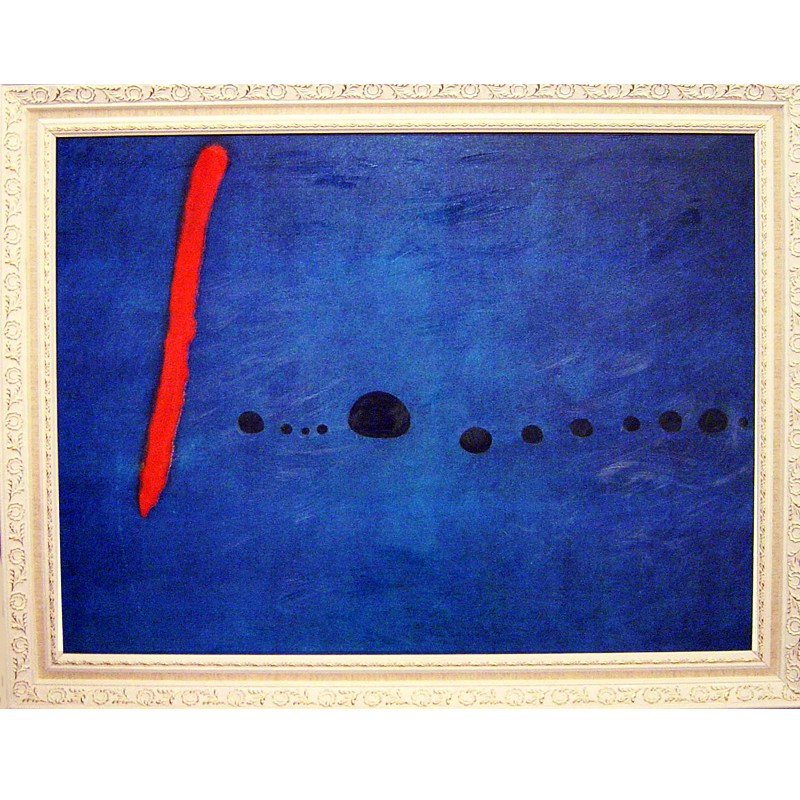 蛻化成簡單的造形，而逐步形成米羅特有的符號世界。1940至41年的「星座」系列，更是米羅風格的另一大確立，具體世界的事物，已然成為他內心特有的符號語言。在其他作品中常見的女人和鳥，宇宙中的星星、月亮、